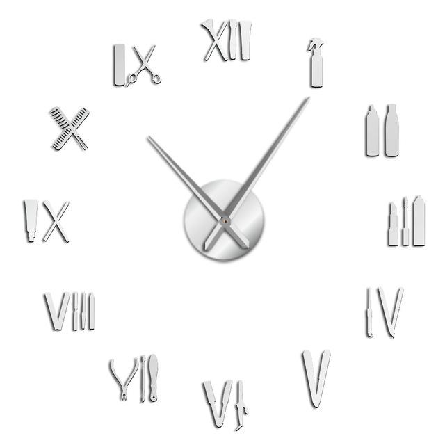 Wall Clocks - Barber Tools Numbers Large Frameless DIY Wall Clock Barber Shop Decor