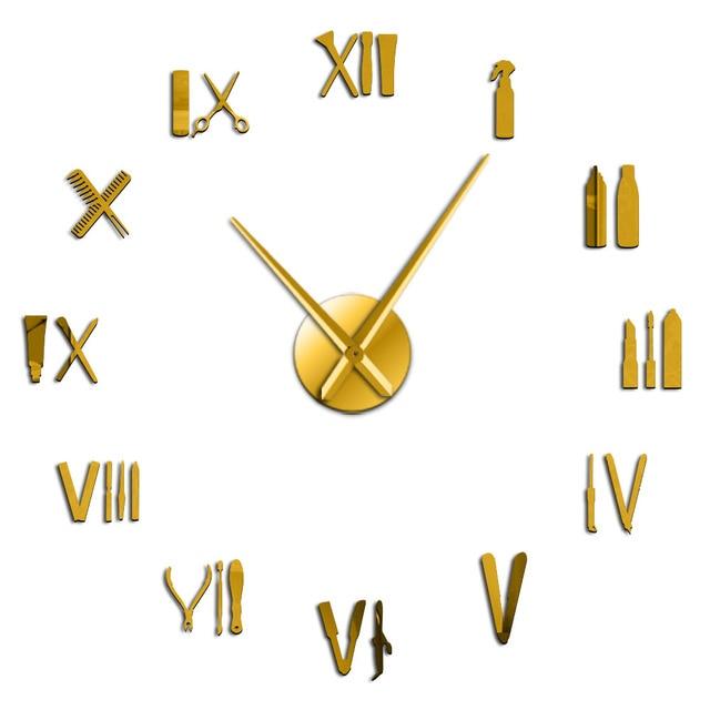 Wall Clocks - Barber Tools Numbers Large Frameless DIY Wall Clock Barber Shop Decor