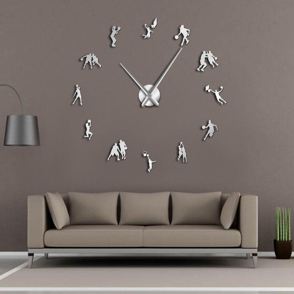 Wall Clocks - Basketball Sport Players Large Frameless DIY Wall Clock Gift