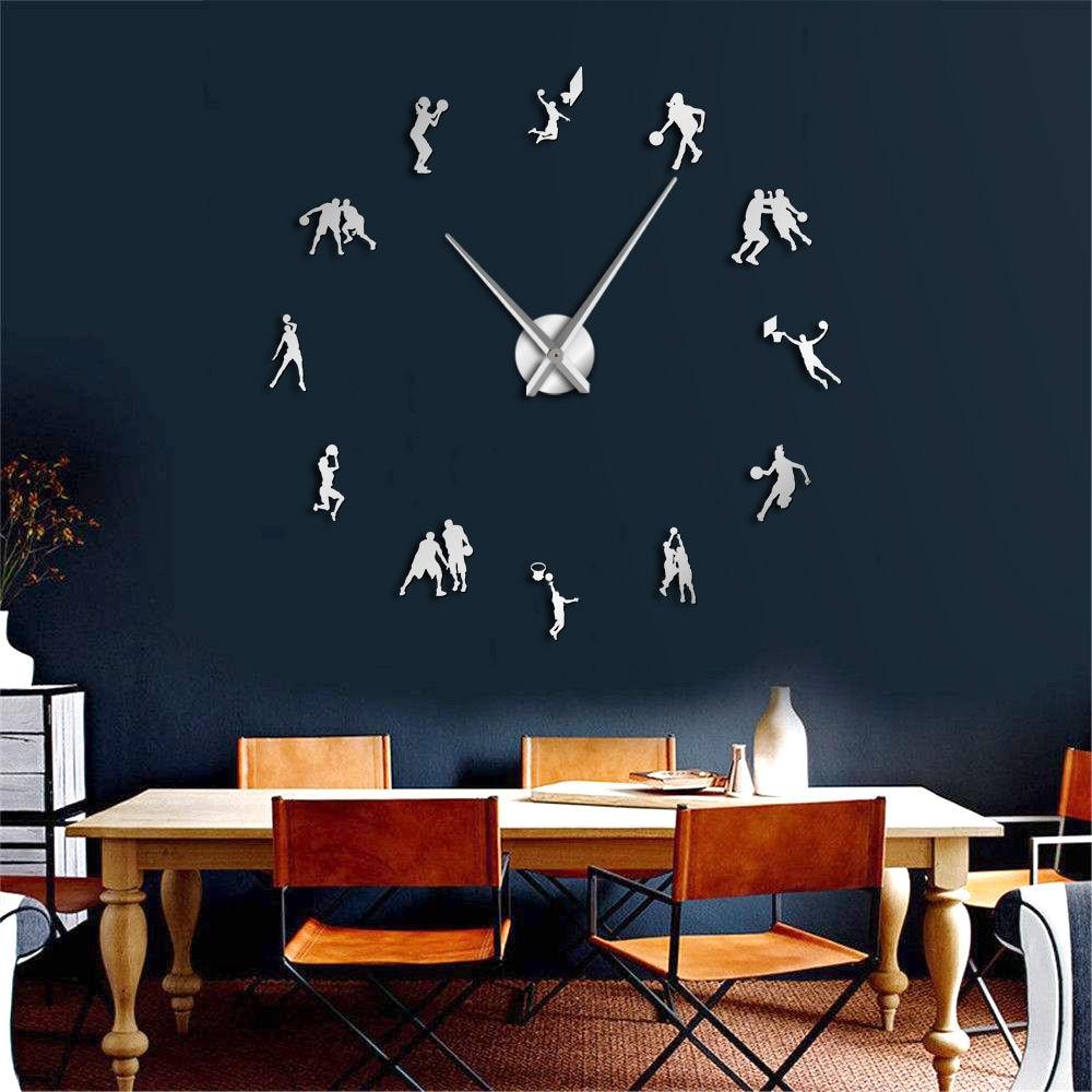 Wall Clocks - Basketball Sport Players Large Frameless DIY Wall Clock Gift