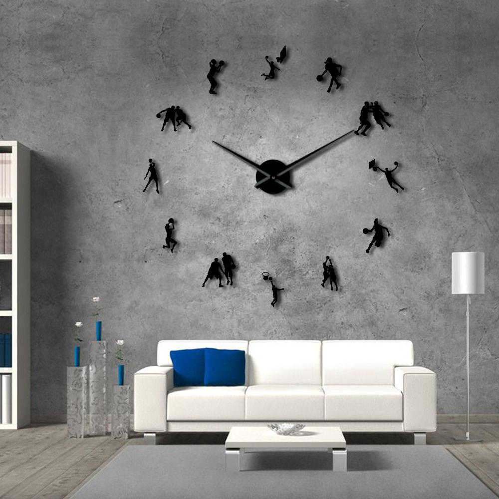 Wall Clocks - Basketball Sport Players Large Frameless DIY Wall Clock Gift