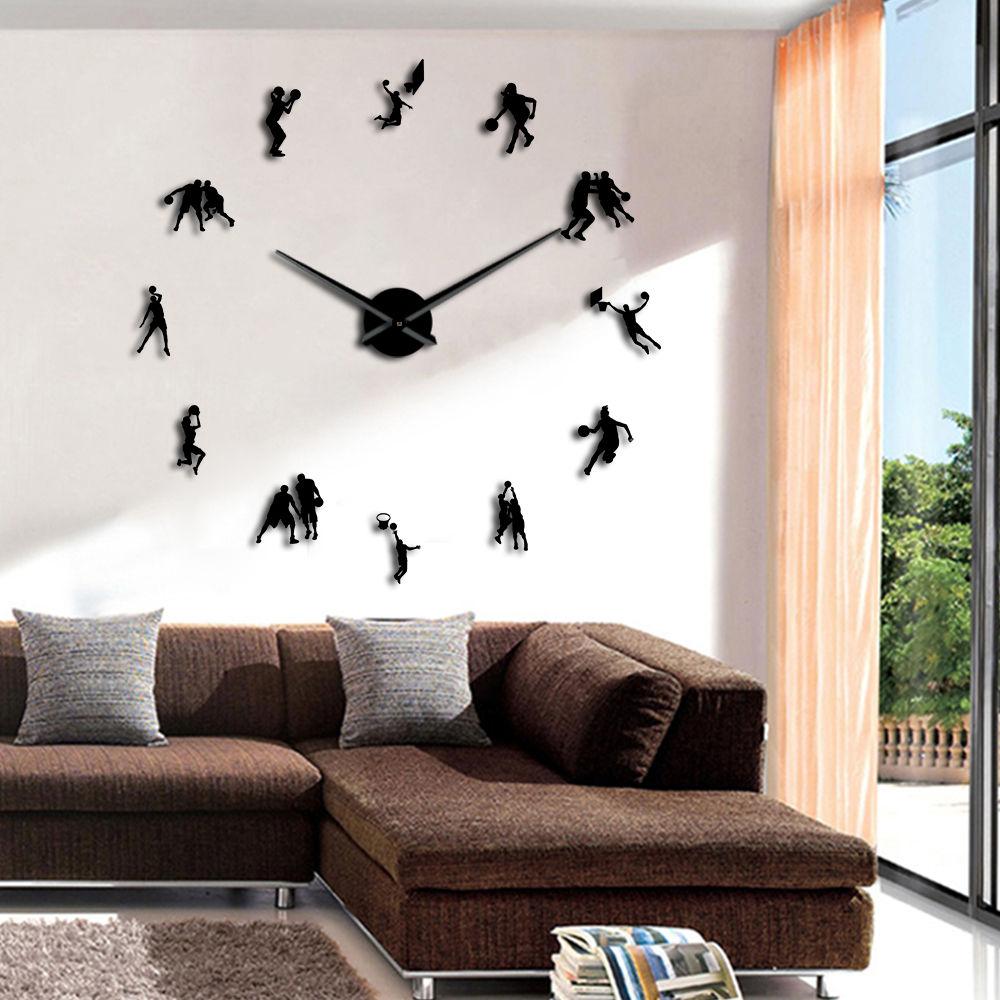 Wall Clocks - Basketball Sport Players Large Frameless DIY Wall Clock Gift