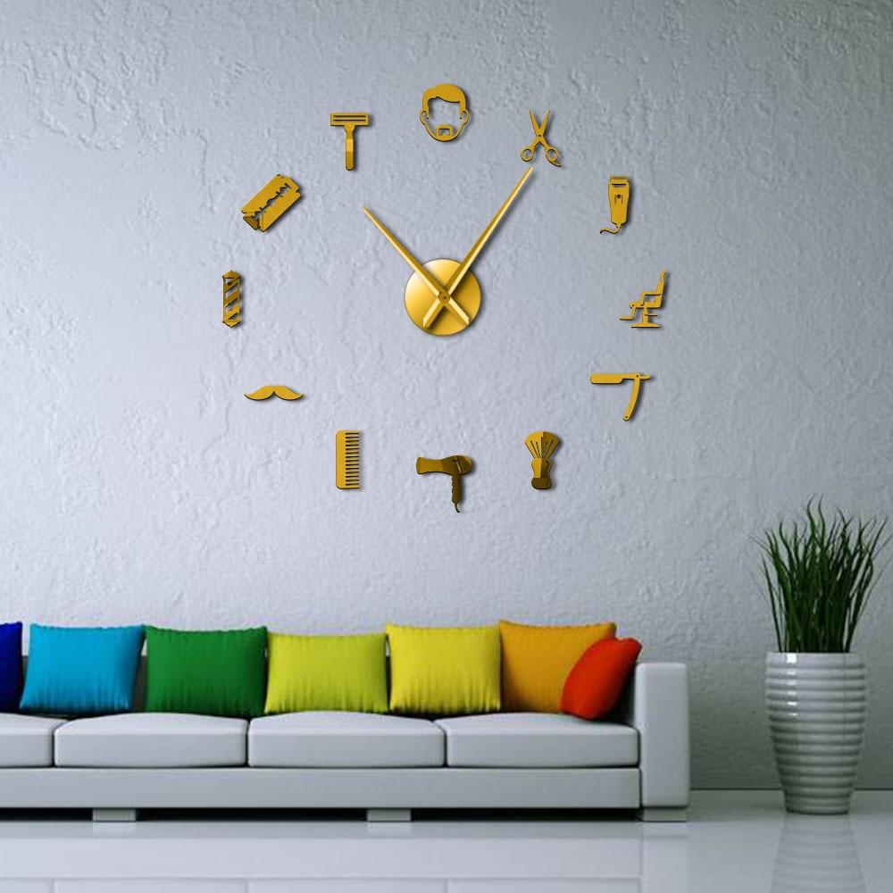 Wall Clocks - Bearded Man Barber Tools Large Frameless DIY Wall Clock