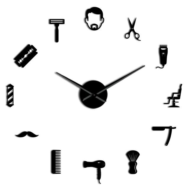 Wall Clocks - Bearded Man Barber Tools Large Frameless DIY Wall Clock