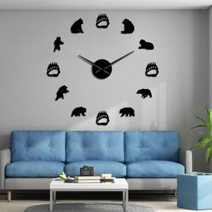 Black Bear Woodland Family Large Frameless DIY Wall Clock