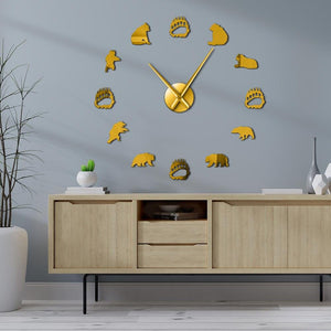 Black Bear Woodland Family Large Frameless DIY Wall Clock