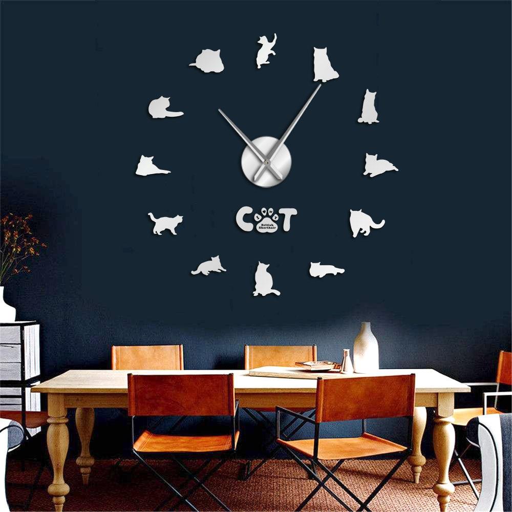 Wall Clocks - British Shorthair Cat Large Frameless DIY Wall Clock