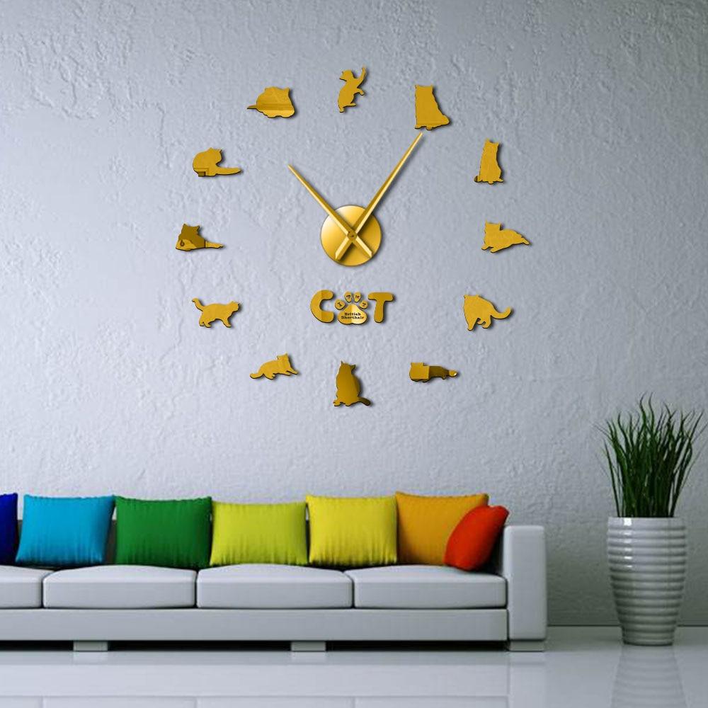 Wall Clocks - British Shorthair Cat Large Frameless DIY Wall Clock