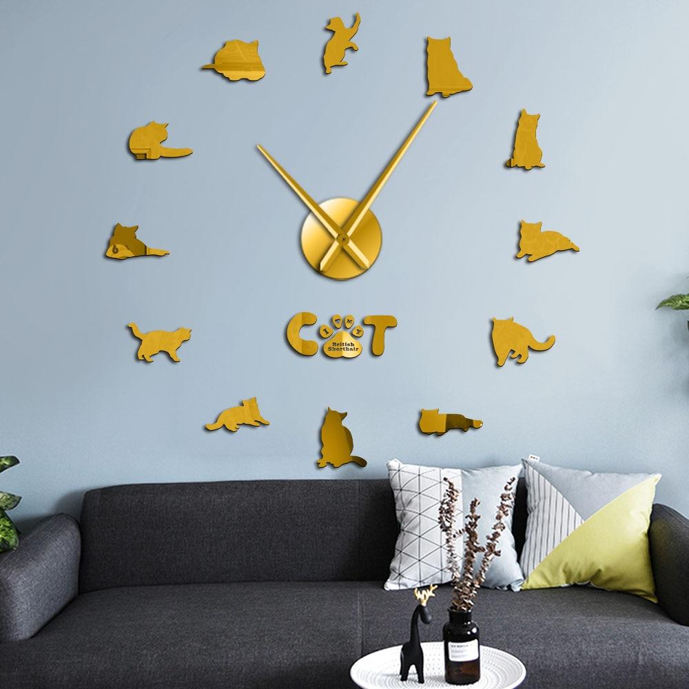 Wall Clocks - British Shorthair Cat Large Frameless DIY Wall Clock