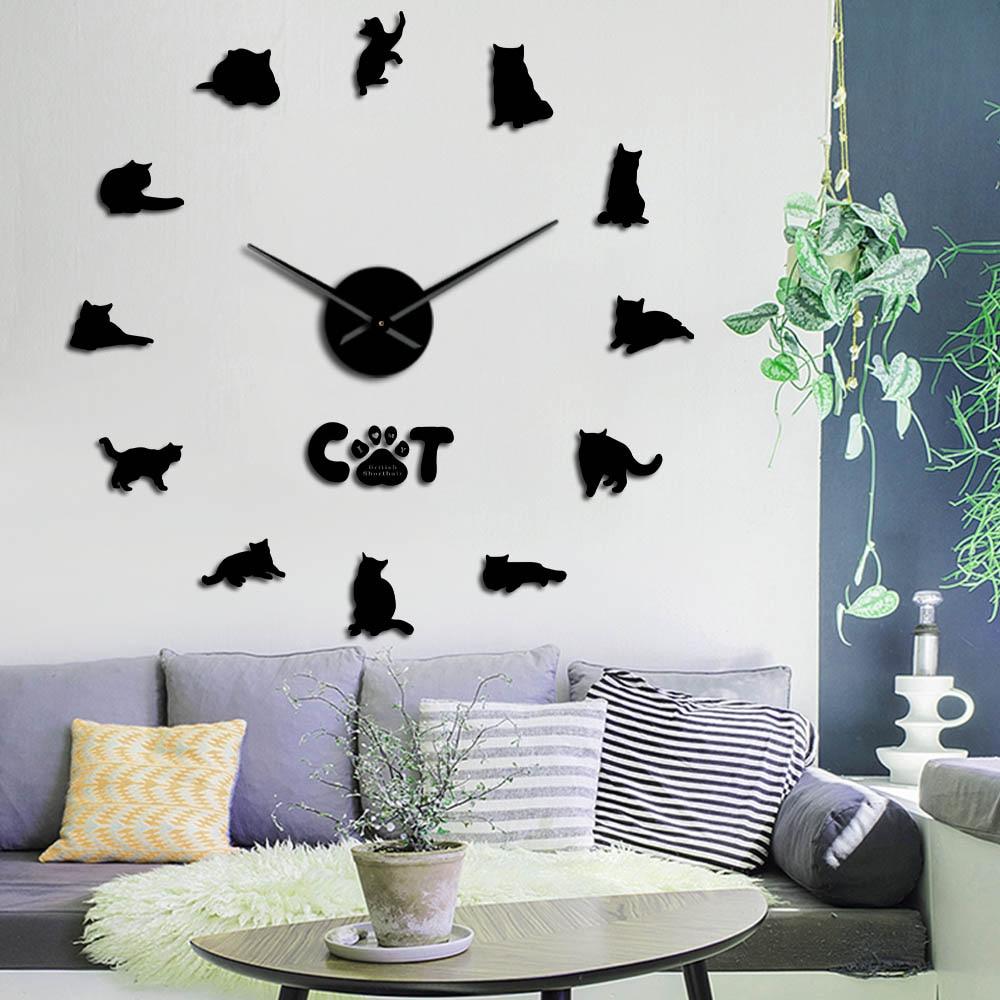 Wall Clocks - British Shorthair Cat Large Frameless DIY Wall Clock