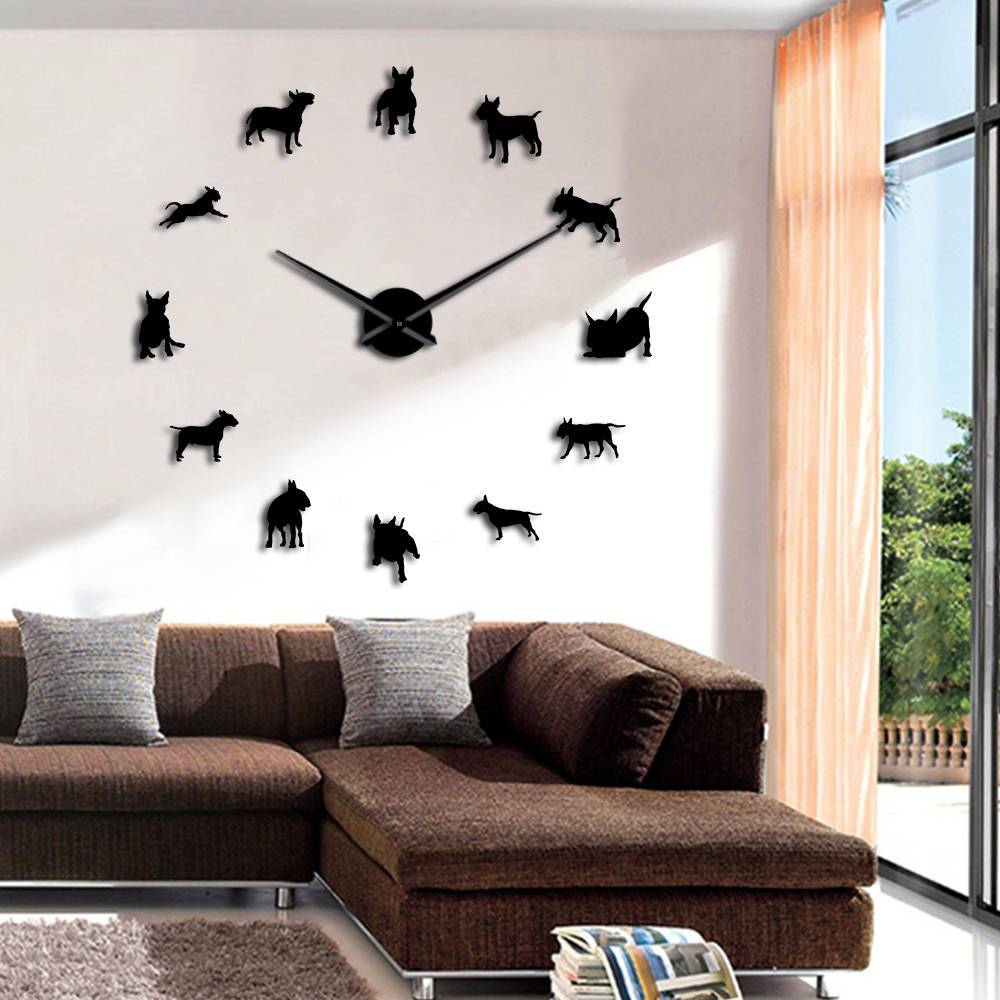 Wall Clocks - Bull Terrier Large Frameless DIY Wall Clock Gift For Bull Terrier Lovers