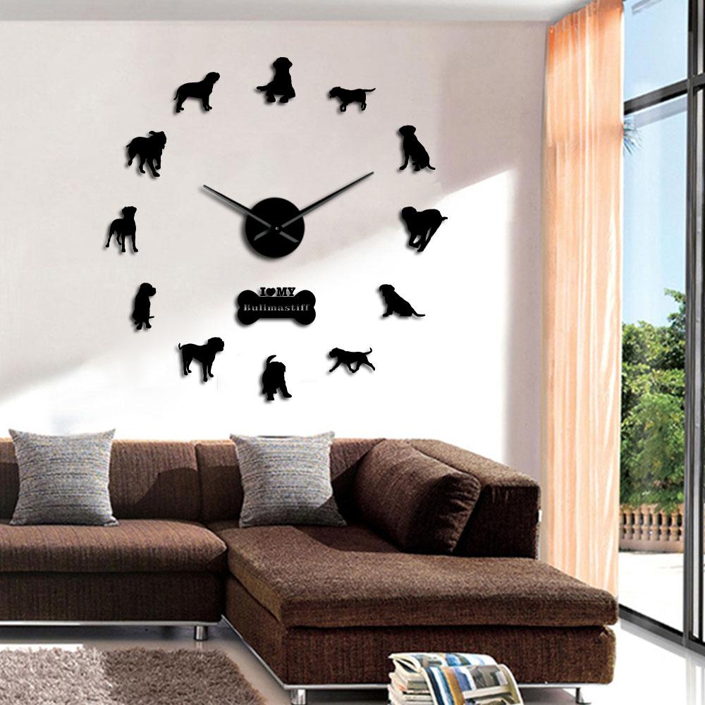 Wall Clocks - Bullmastiff Dog Large Frameless DIY Wall Clock Gift