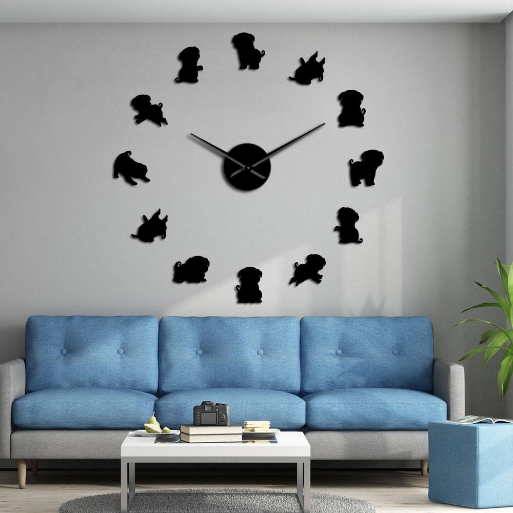 Wall Clocks - Chinese Pug Large Frameless DIY Wall Clock Pug Dog Gifts