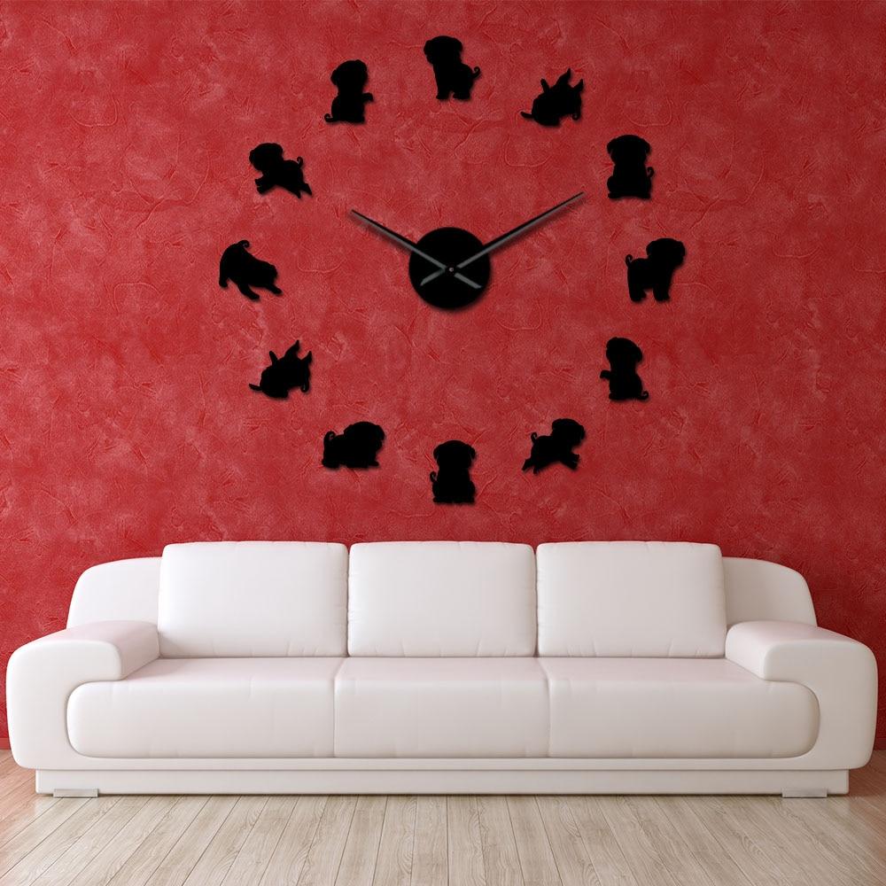 Wall Clocks - Chinese Pug Large Frameless DIY Wall Clock Pug Dog Gifts