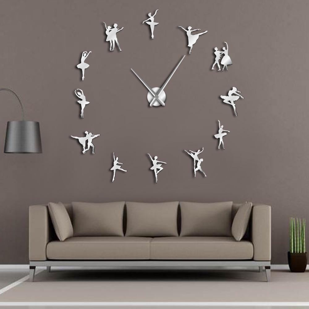 Wall Clocks - Couple Ballerina Large Frameless DIY Wall Clock Ballet Dancer Gift