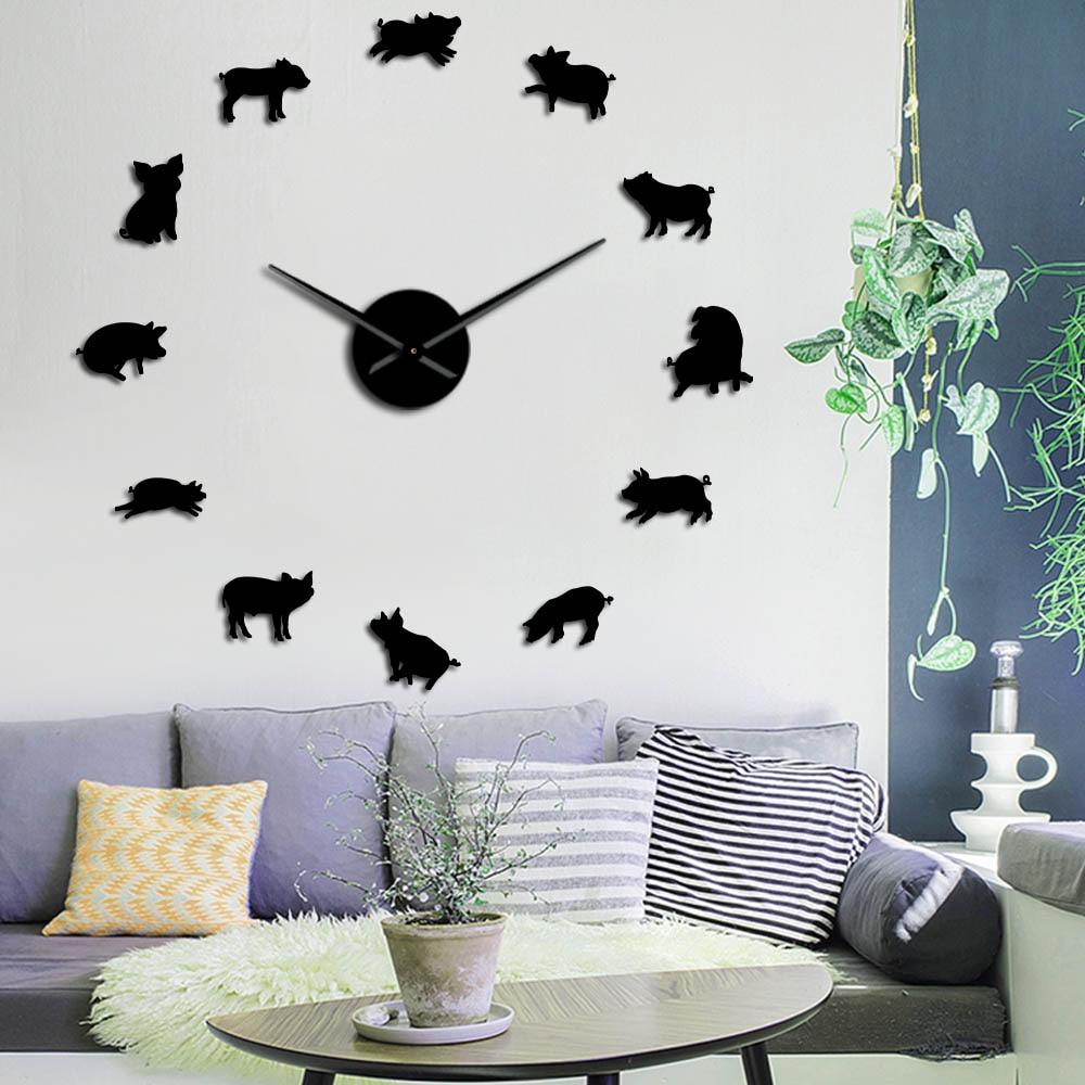 Cute Baby Pig Piglet Large Frameless DIY Wall Clock