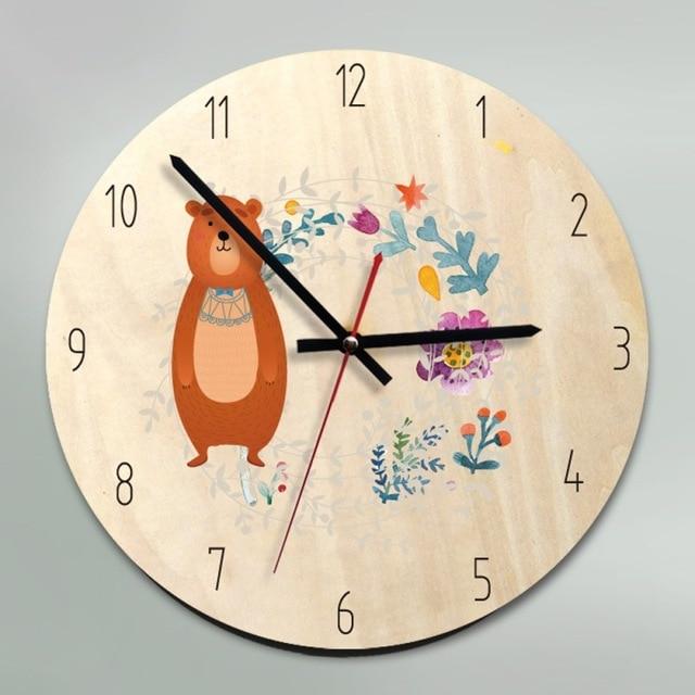 Wall Clocks - Cute Cartoon Kids Room Wooden Wall Clock