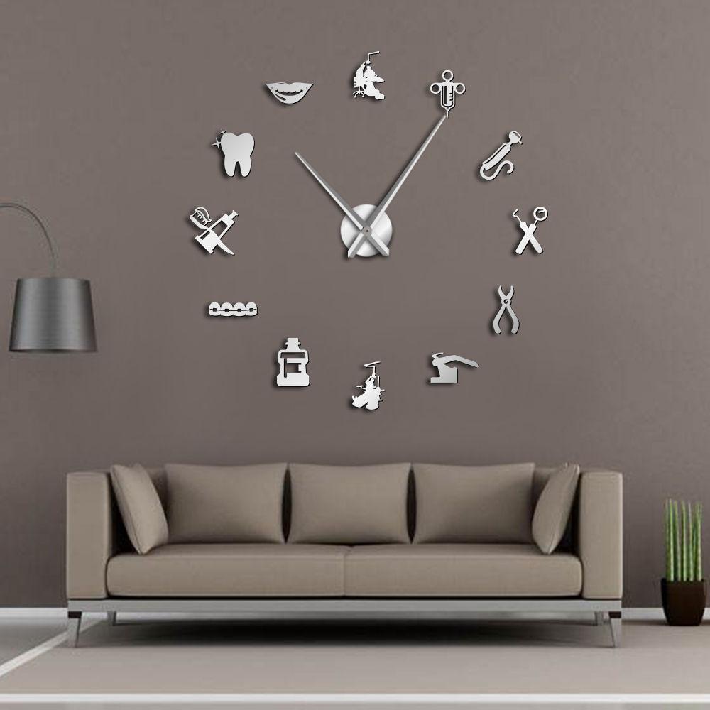 Wall Clocks - Dental Instrument Large Frameless DIY Wall Clock Dentist Office Decor Gift