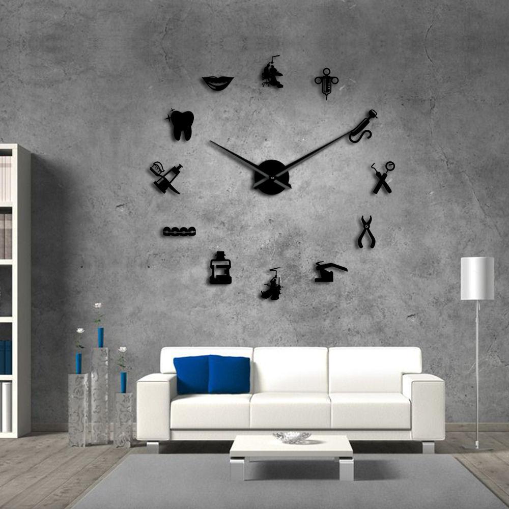 Wall Clocks - Dental Instrument Large Frameless DIY Wall Clock Dentist Office Decor Gift