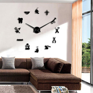 Wall Clocks - Dental Instrument Large Frameless DIY Wall Clock Dentist Office Decor Gift