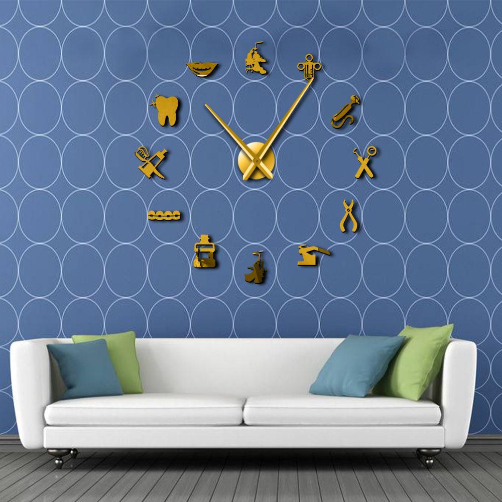 Wall Clocks - Dental Instrument Large Frameless DIY Wall Clock Dentist Office Decor Gift