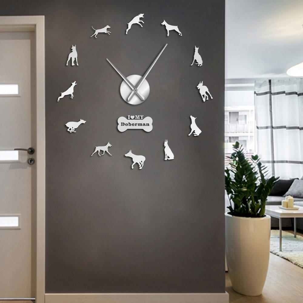 Wall Clocks - Doberman Pinscher Dog Large Frameless DIY Wall Clock Gift