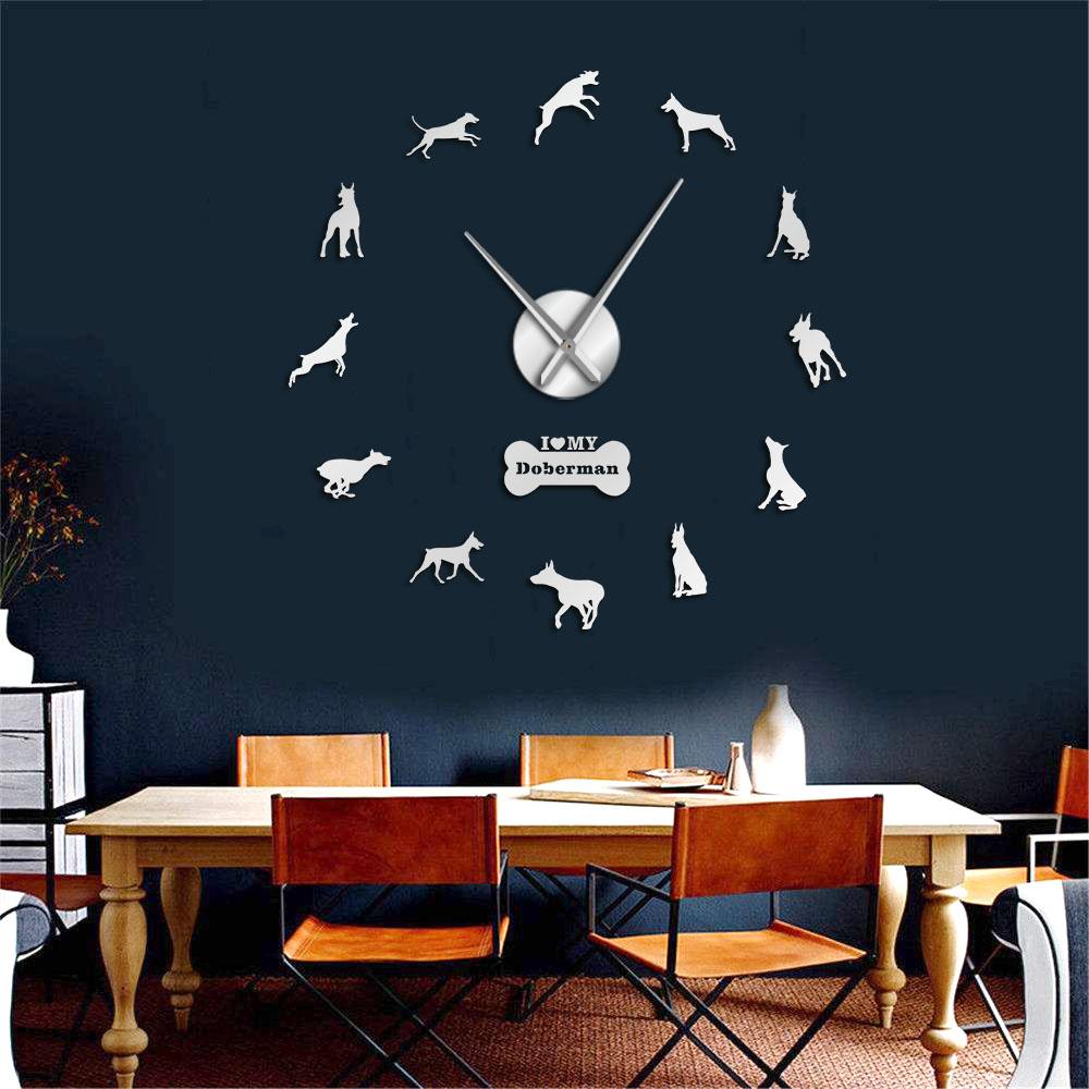 Wall Clocks - Doberman Pinscher Dog Large Frameless DIY Wall Clock Gift