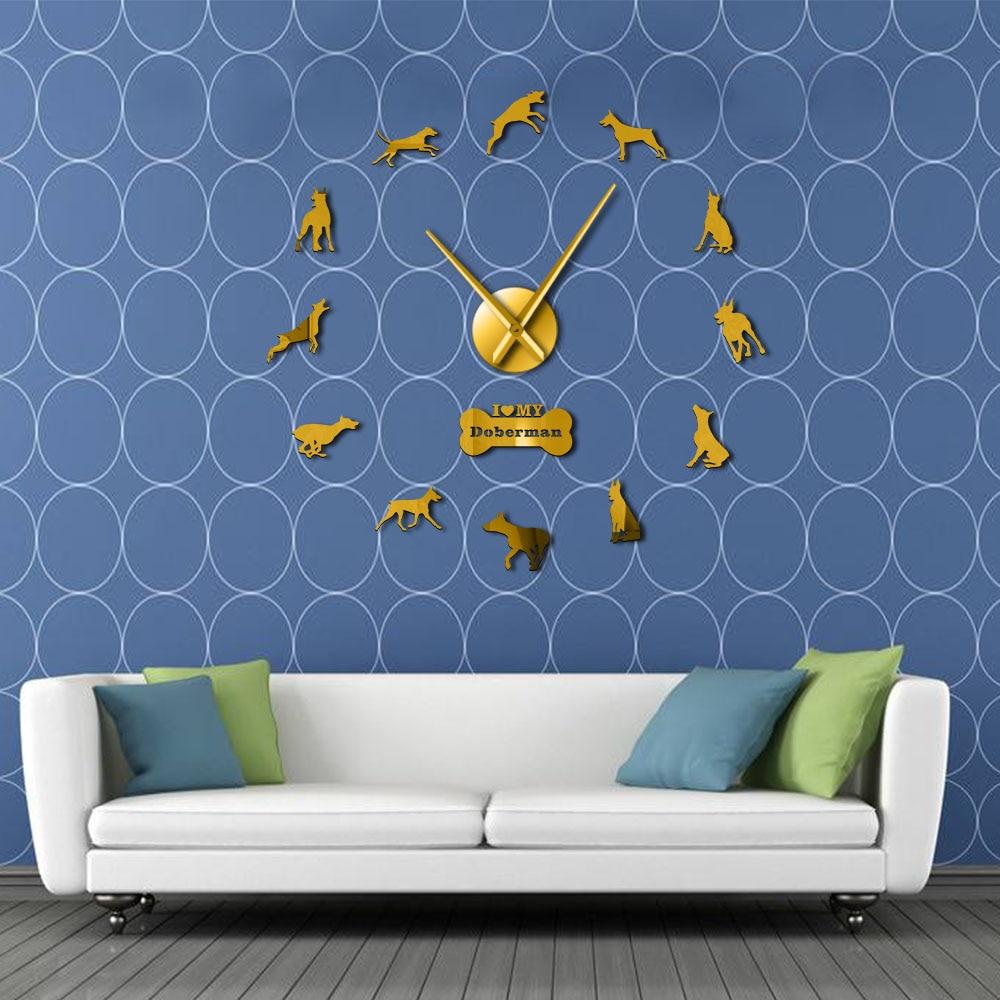 Wall Clocks - Doberman Pinscher Dog Large Frameless DIY Wall Clock Gift