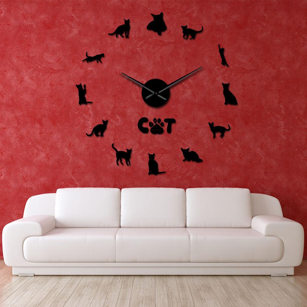 Wall Clocks - Domestic Short Haired Abyssinian Cat Large Frameless DIY Wall Clock