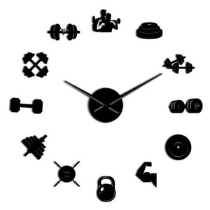 Wall Clocks - Dumbbell Gym Equipment Large Frameless DIY Wall Clock Workout Trainers Gift