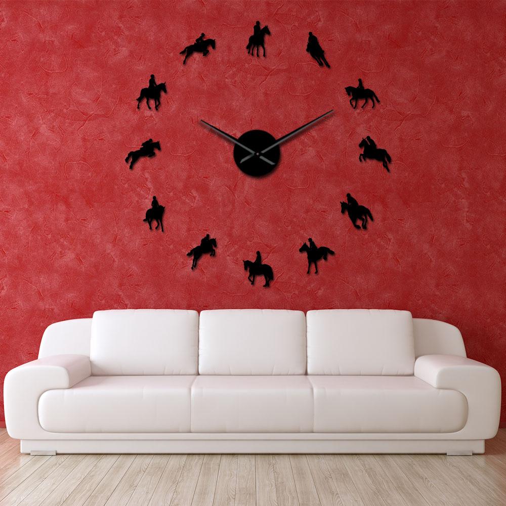 Wall Clocks - Equestrian Horse Race Riding Large Frameless DIY Wall Clock Gift