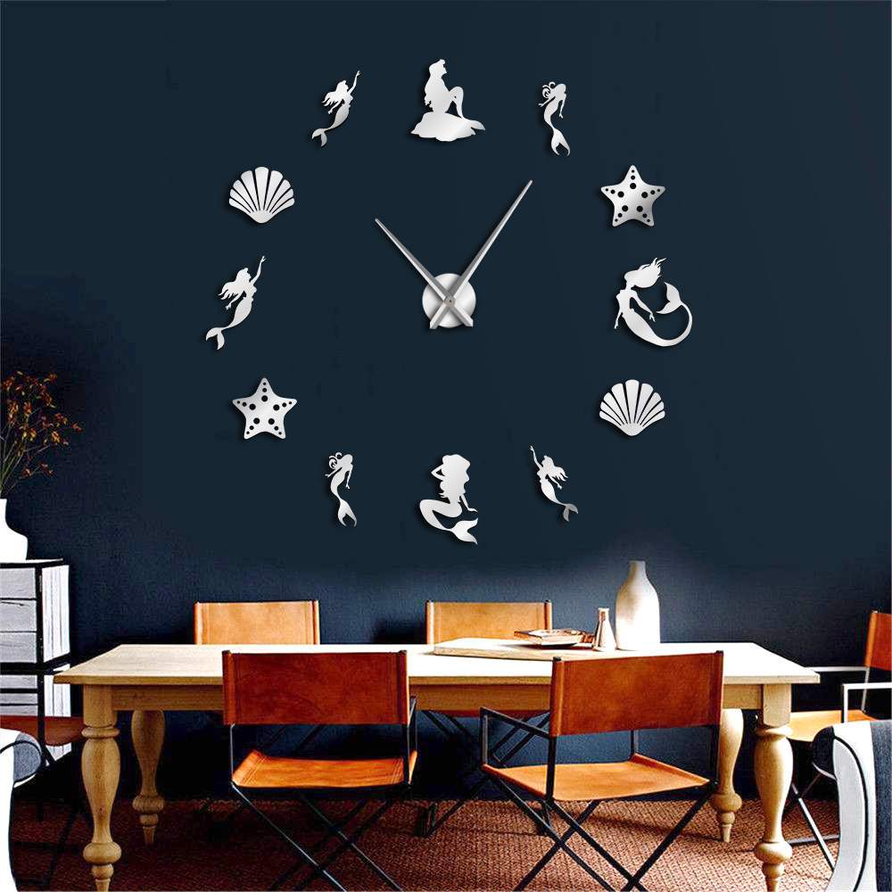 Wall Clocks - Fantasy Mermaid Under The Sea Large Frameless DIY Wall Clock