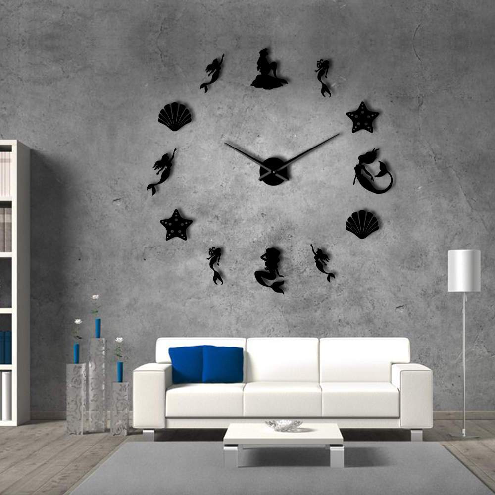 Wall Clocks - Fantasy Mermaid Under The Sea Large Frameless DIY Wall Clock