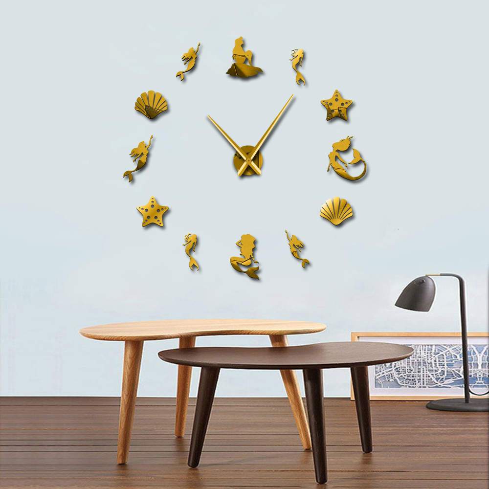 Wall Clocks - Fantasy Mermaid Under The Sea Large Frameless DIY Wall Clock