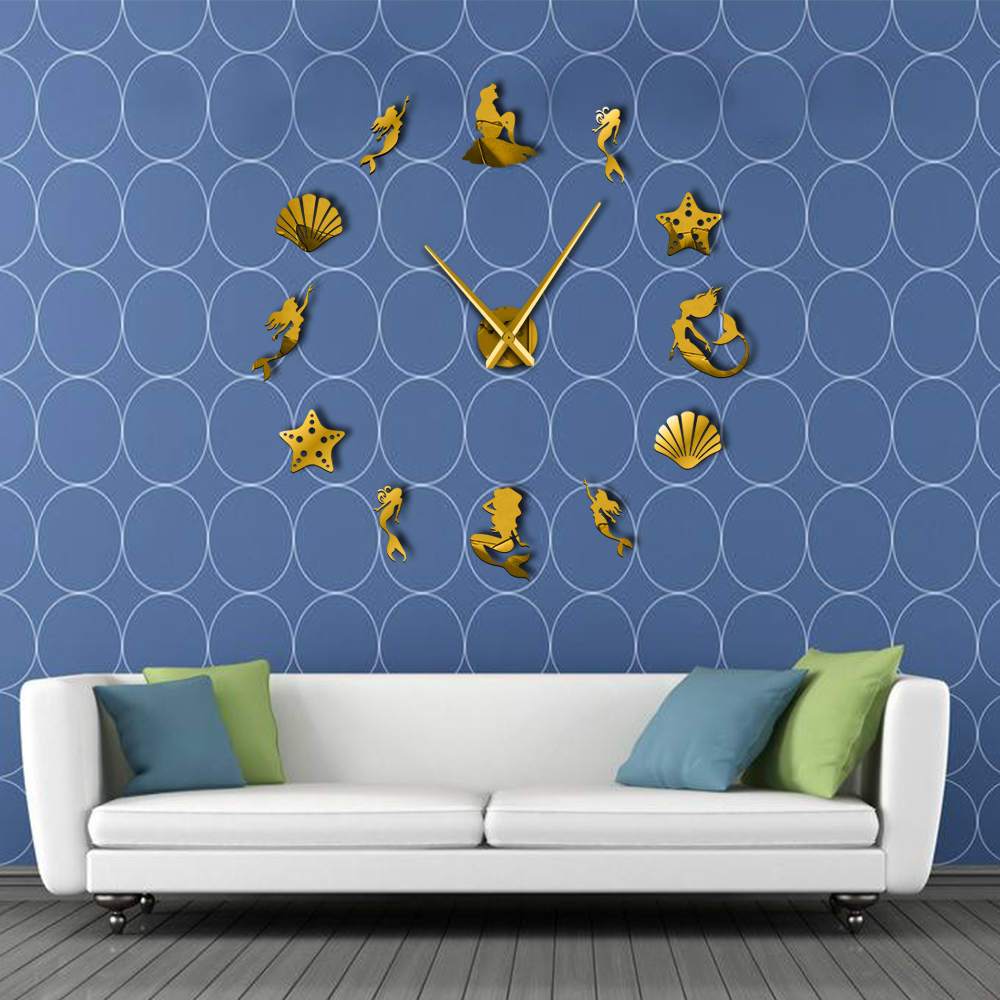 Wall Clocks - Fantasy Mermaid Under The Sea Large Frameless DIY Wall Clock