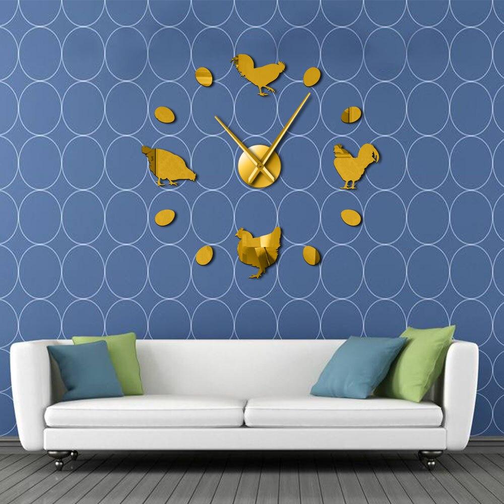 Wall Clocks - Farm Chicken And Eggs Large Frameless DIY Wall Clock