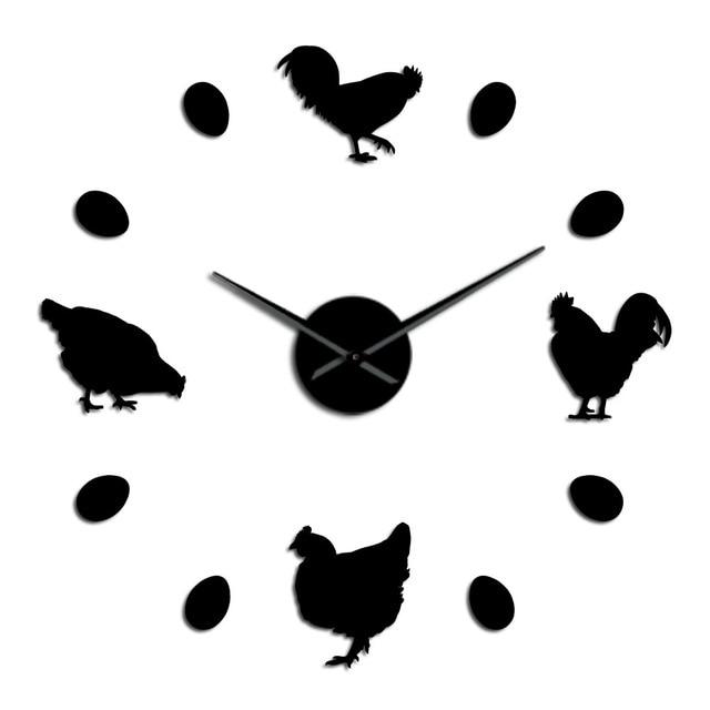 Wall Clocks - Farm Chicken And Eggs Large Frameless DIY Wall Clock