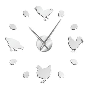 Wall Clocks - Farm Chicken And Eggs Large Frameless DIY Wall Clock