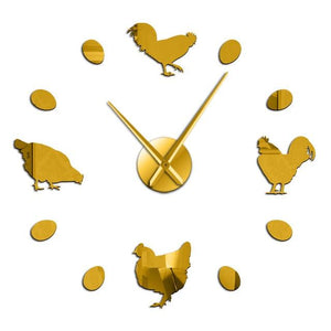 Wall Clocks - Farm Chicken And Eggs Large Frameless DIY Wall Clock