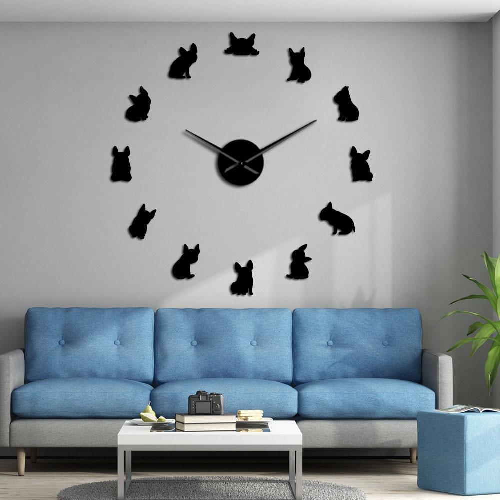 Wall Clocks - French Bulldog DIYLarge Frameless DIY Wall Clock Frenchie Lovers Gift