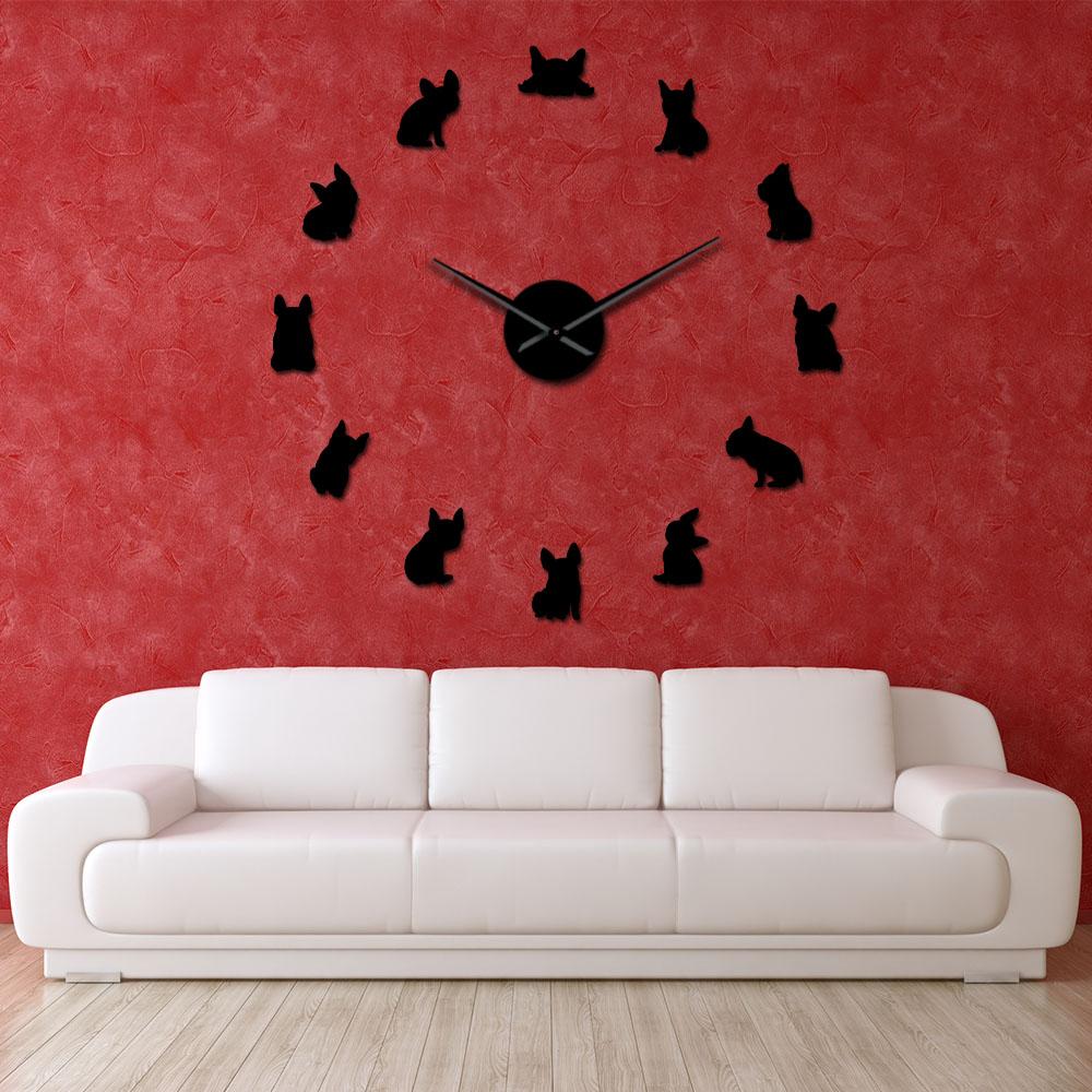 Wall Clocks - French Bulldog DIYLarge Frameless DIY Wall Clock Frenchie Lovers Gift