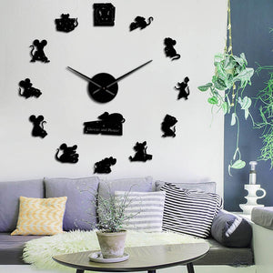 Funny Mouse Mice Stealing Cheese Large Frameless DIY Wall Clock