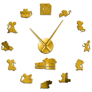 Funny Mouse Mice Stealing Cheese Large Frameless DIY Wall Clock