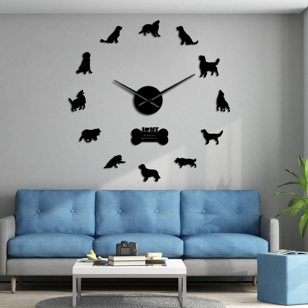 Wall Clocks - Golden Retriever Dog Large Frameless DIY Wall Clock