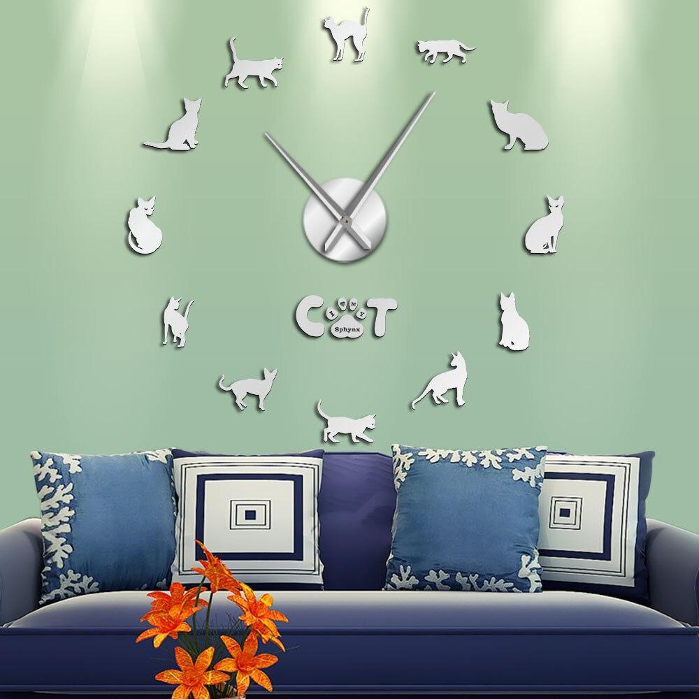 Wall Clocks - Hairless Sphynx Cat Large Frameless DIY Wall Clock Gift