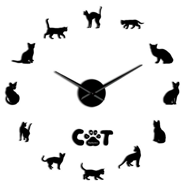 Wall Clocks - Hairless Sphynx Cat Large Frameless DIY Wall Clock Gift