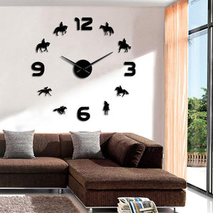 Horse Racing Jockey Large Frameless DIY Wall Clock with Numbers