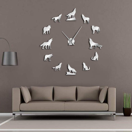 Wall Clocks - Howling Wolves Large Frameless DIY Wall Clock Wolf Lover Gift