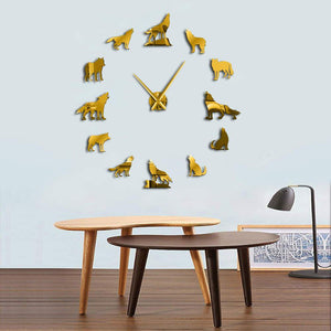 Wall Clocks - Howling Wolves Large Frameless DIY Wall Clock Wolf Lover Gift