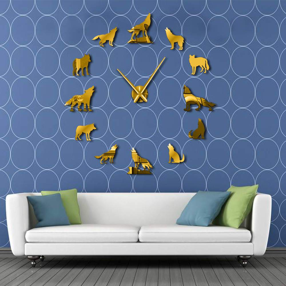 Wall Clocks - Howling Wolves Large Frameless DIY Wall Clock Wolf Lover Gift